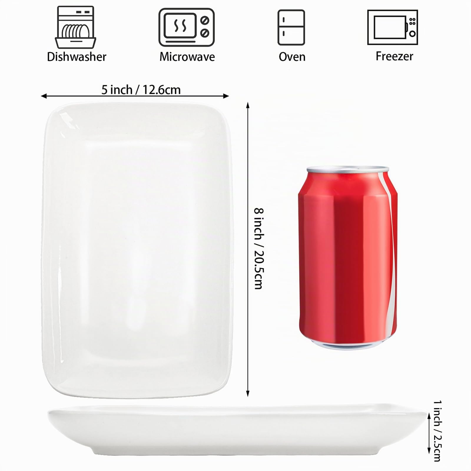 Foraineam Juego de 8 platos rectangulares de porcelana para postre, aperitivos, platos de ensalada, bandejas de servir, color blanco