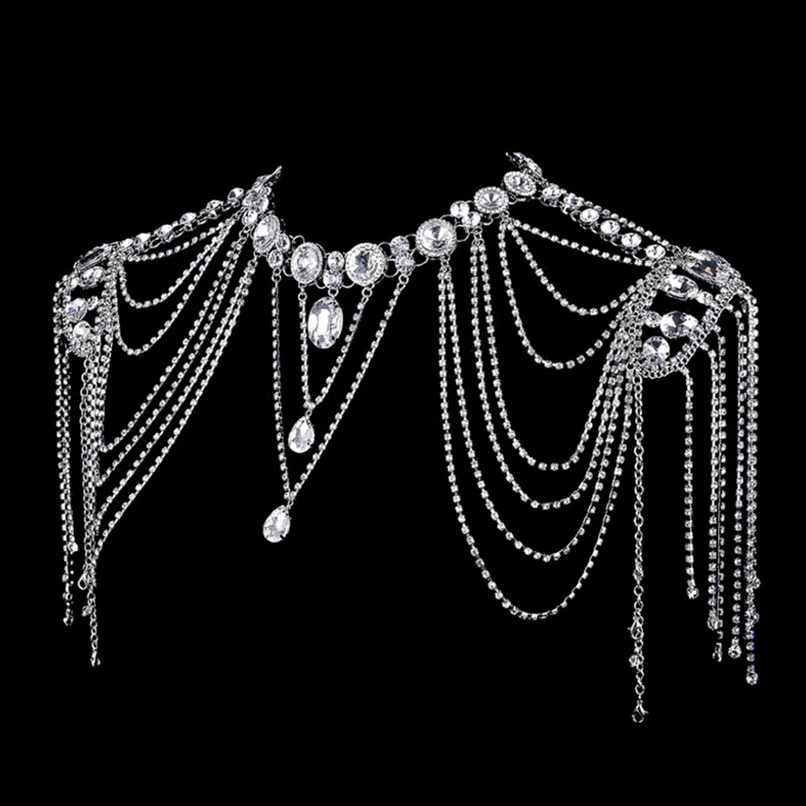 Collar de cadena de hombro con borlas de cristales, accesorio de joyería corporal multicapa para mujer, suministros de brazo de boda