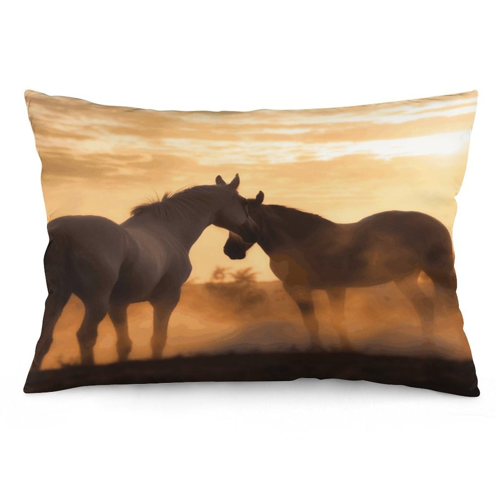 Horses in Love Throw Pillow Cover Soft Lumbar Pillow Covers with Zipper Breathable Rectangular Cushion Case Polyester Pillow Case Decorative Body Pillow Cover for Couch Bed