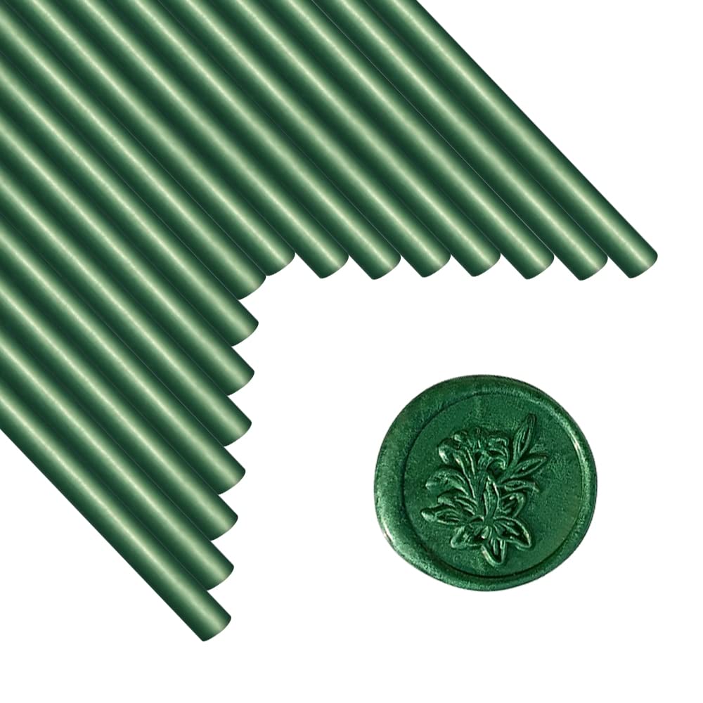 Wax Seal Sticks, ANBOSE 16 Pieces Glue Gun Sealing Wax Sticks for Wax Seal Stamp, Pine Green Wax Seal Stick for 0.44 Inch Glue Gun, for Wedding Invitations, Cards, Envelopes