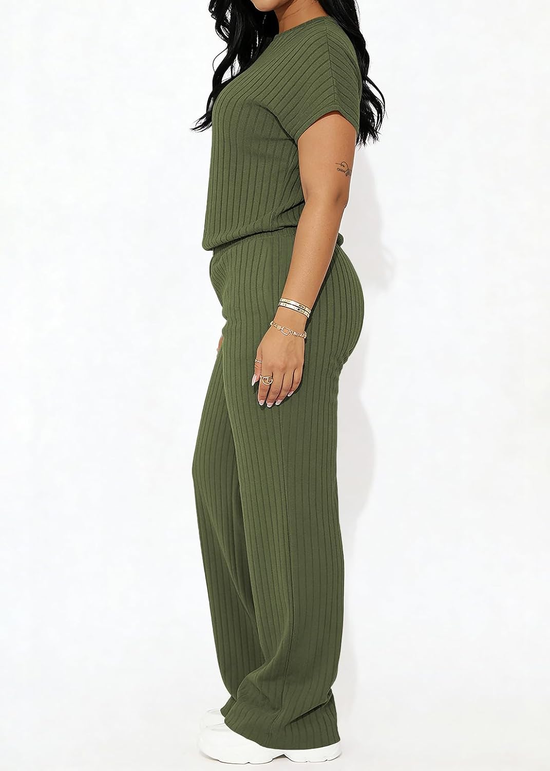 BXBY Two Piece Sets for Women Summer Pleated Ruffle Hem Sleeveless Top Wide Leg Pant Outfits Casual Vacation 2025 Tracksuit - Image 4