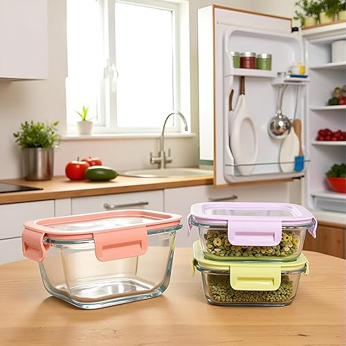 Miniatura 7 de 8 tapas cuadradas de vidrio para almacenamiento de alimentos, juego de recipientes cuadrados de vidrio para preparación de comidas, 2 tazas de