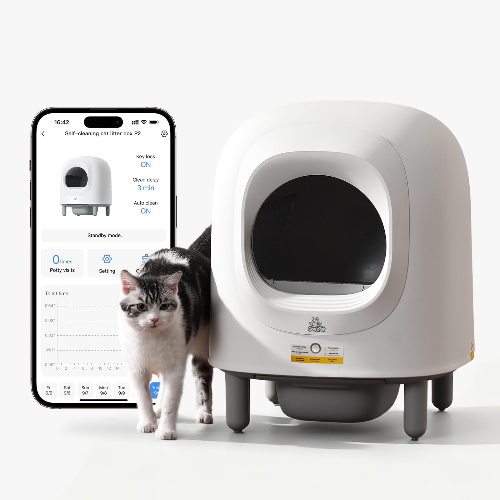 Self Cleaning Litter Box, Automatic Cat Litter Box with APP Control, Smart Safety Sensors for Multiple Cats, Odor-Free Waste Disposal with Cat Litter Tracker, Includes 1 Trash Bags