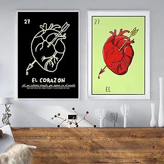 DASHBIG - Quadro in tela di canapa messicana con cuore nero, decorazione del Messico, decorazione da parete, 40 x 60 x 2 senza cornice