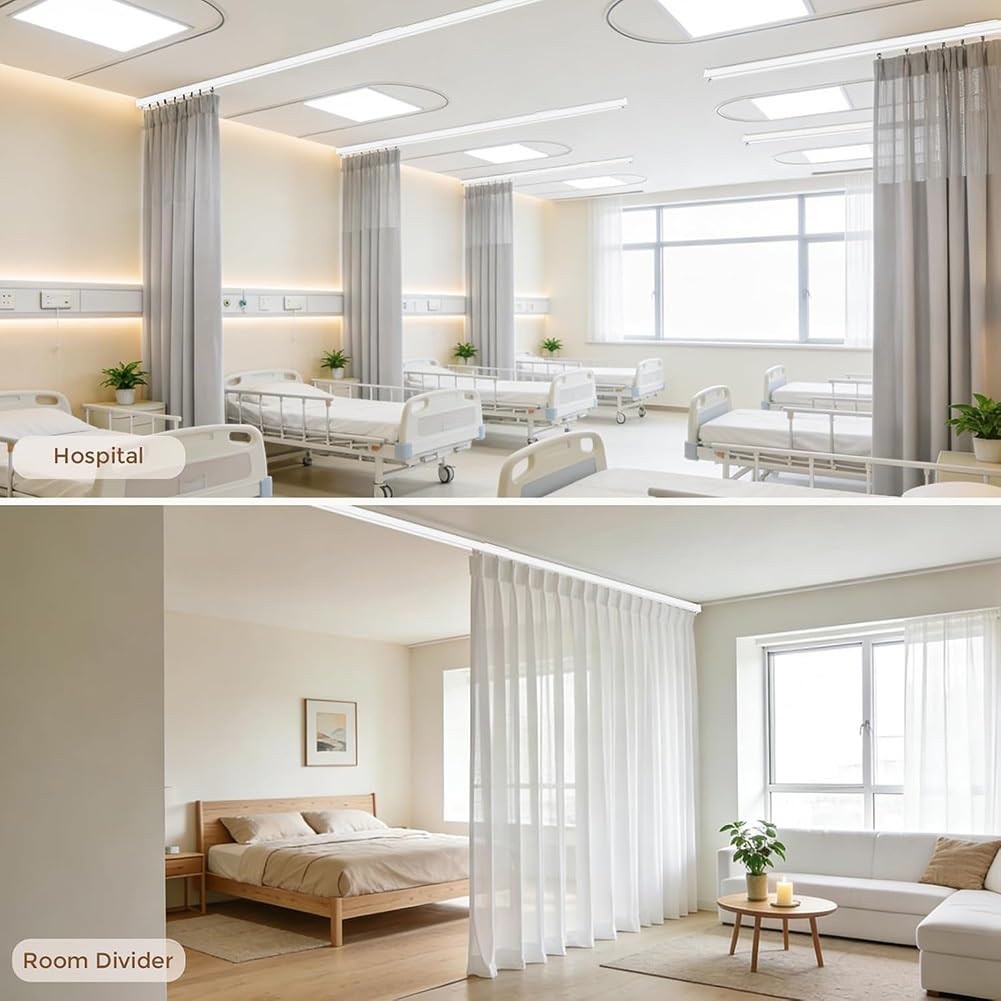 Rail de Rideau en Aluminium pour Plafond et Mur, Blanc, 100-400 cm