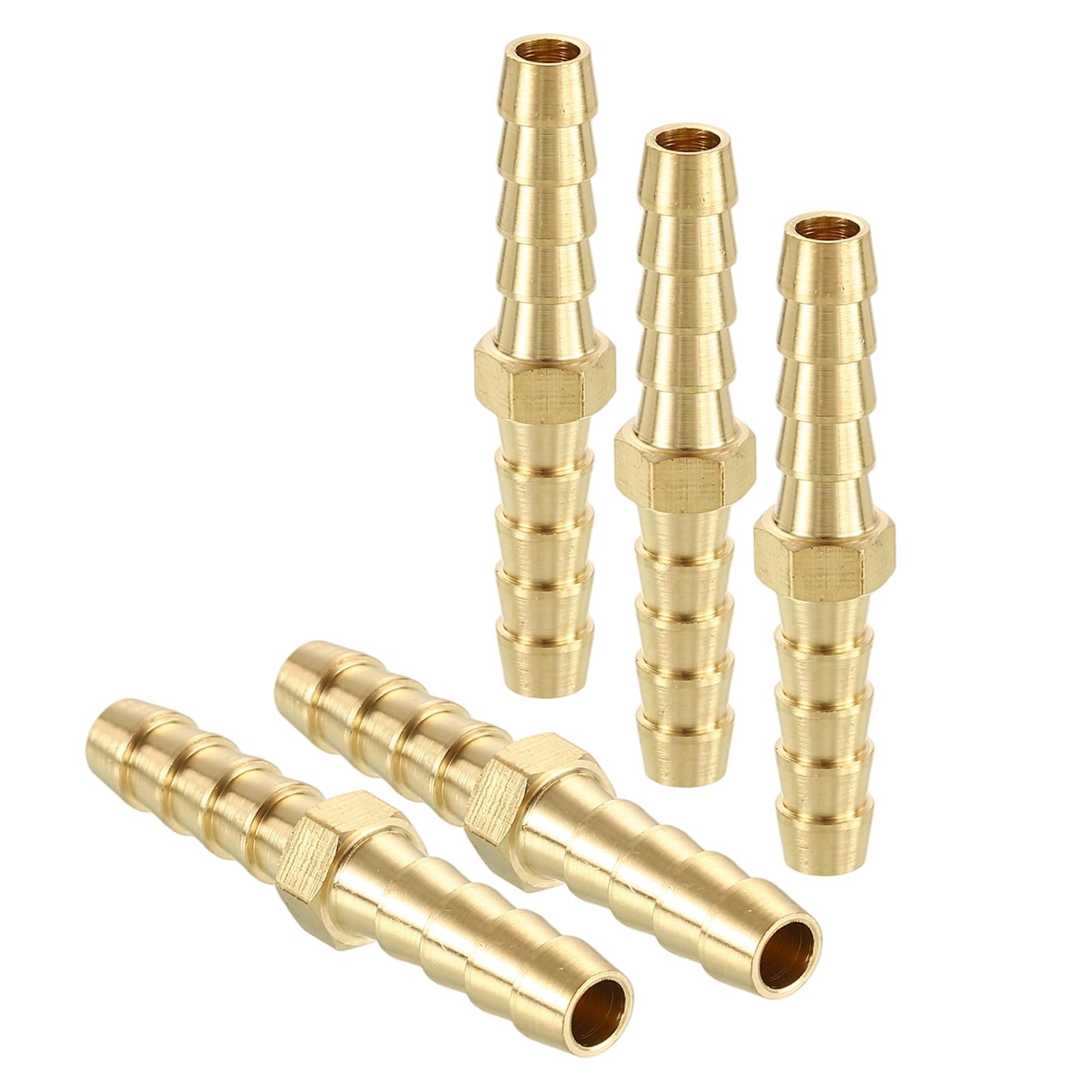sourcing map 5pcs 1/4"(7mm) to 1/4"(7mm) Brass Hose Barb Fitting Metals Splicer Mender for 3D Printing, Air Compressor, CNC Machine, Dies — image 1
