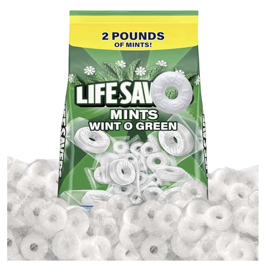 Wint O Green Hard Candy, 2lb Pack of Mints Bulk, Perfect for Sharing, Gifting, Weddings and Special Events, Classic Wintergreen Individually Wrapped with a Cool, Refreshing Taste