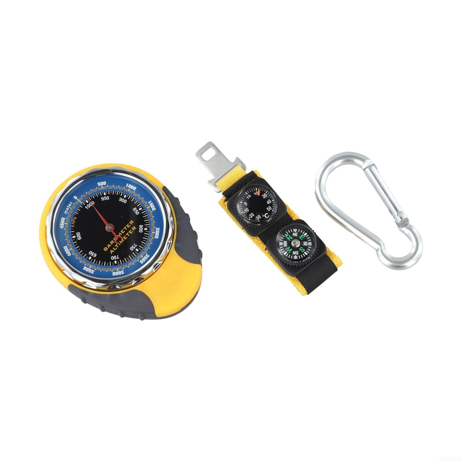 Termometro 4 in 1 giallo per bussola, altimetro, barometro, termometro, senza batteria in ABS, per indicatore del quadrante per escursioni all'aperto, campeggio, monitoraggio meteo