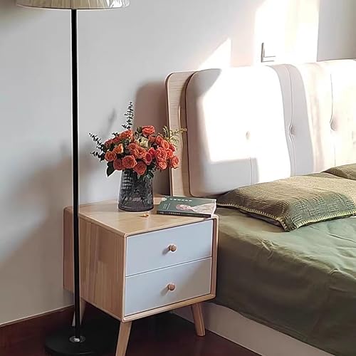 Miniatura 2 de Mesita de noche de madera maciza, mesitas de noche de 2 cajones, mesita de noche de roble, fácil montaje, acabado nogalblanco (color blanco)