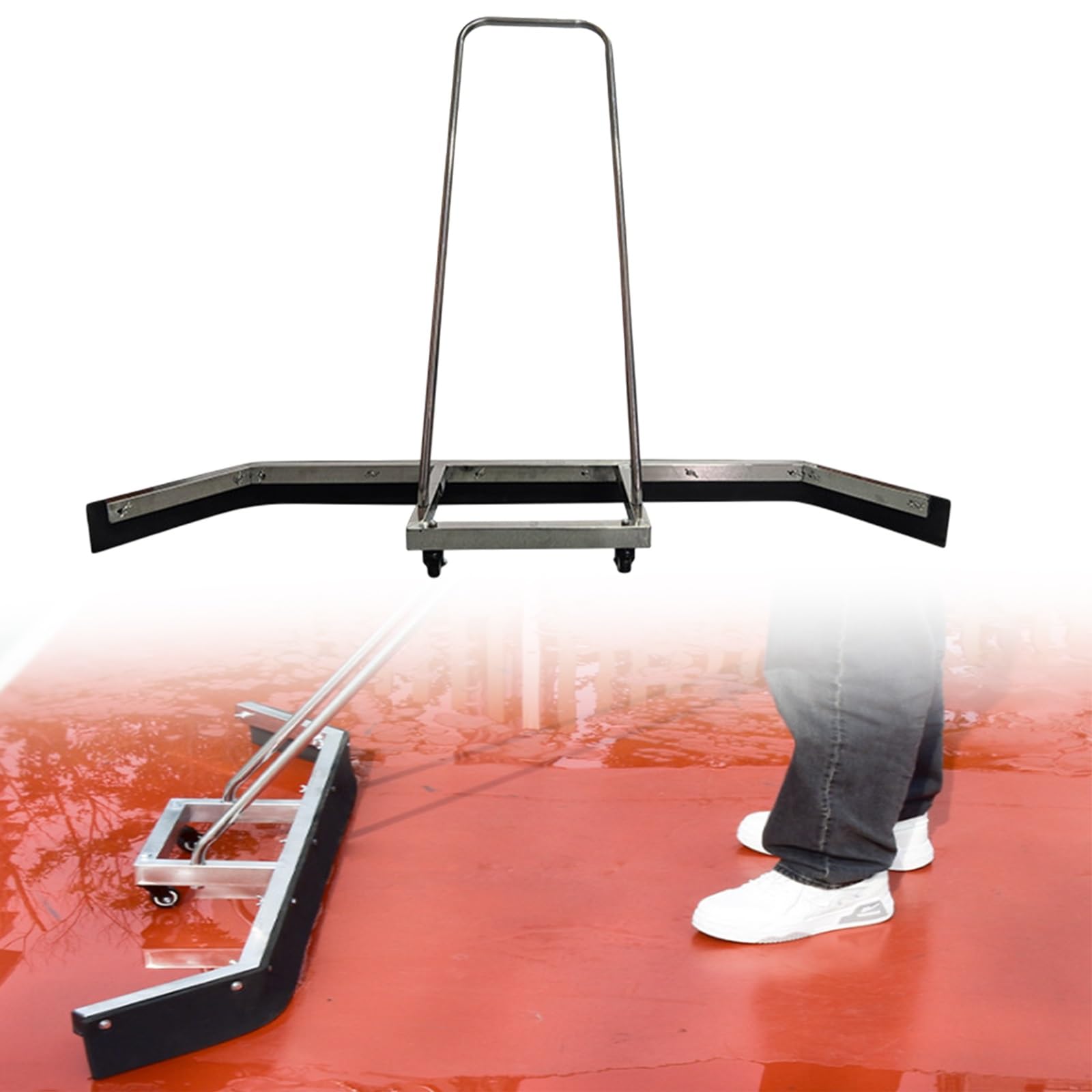 Escobilla de Goma extralarga de 1,5 m para Pistas de Tenis, de Acero Inoxidable, con Mango y Ruedas, Espuma EVA. Ideal para Exteriores, Pistas Deportivas y garajes