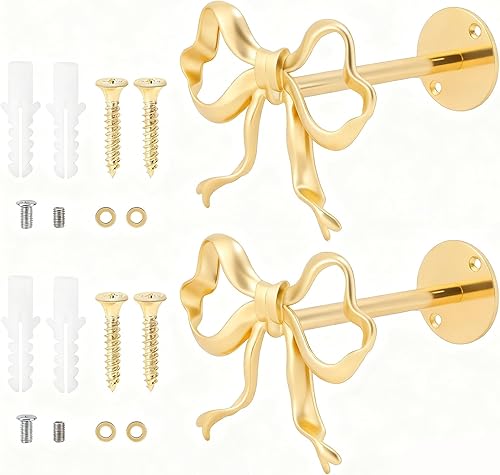 2 Pack Gold Bow Curtain Holdbacks, Metal Curtain Tiebacks,Wall Mounted Bow Curta