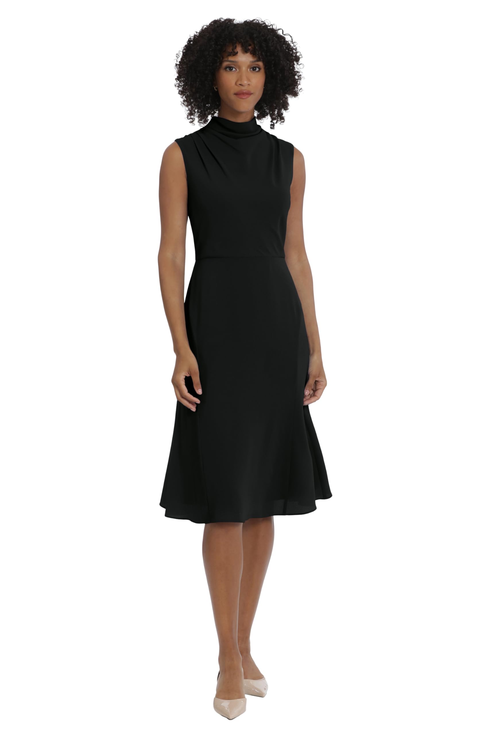 Maggy London Womens Sleeveless Cowl Neck Dress with Fluted Skirt Office Workwear