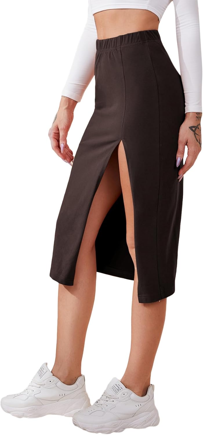 Verdusa Women's Elastic Waist Split Thigh Pencil Bodycon Midi Skirt - Image 4