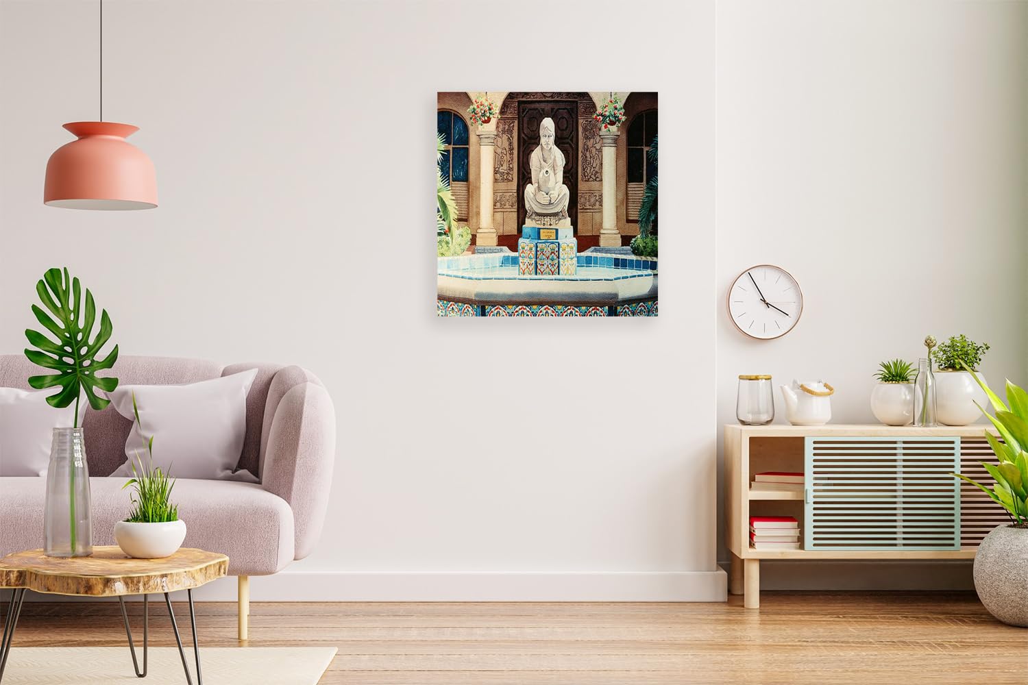 VERRE ART Printed Framed Canvas Painting for Home Decor Office Wall Studio Wall Living Room Decoration (14x14inch Wrapped) - Fountain At Cafe Del Rey Moro