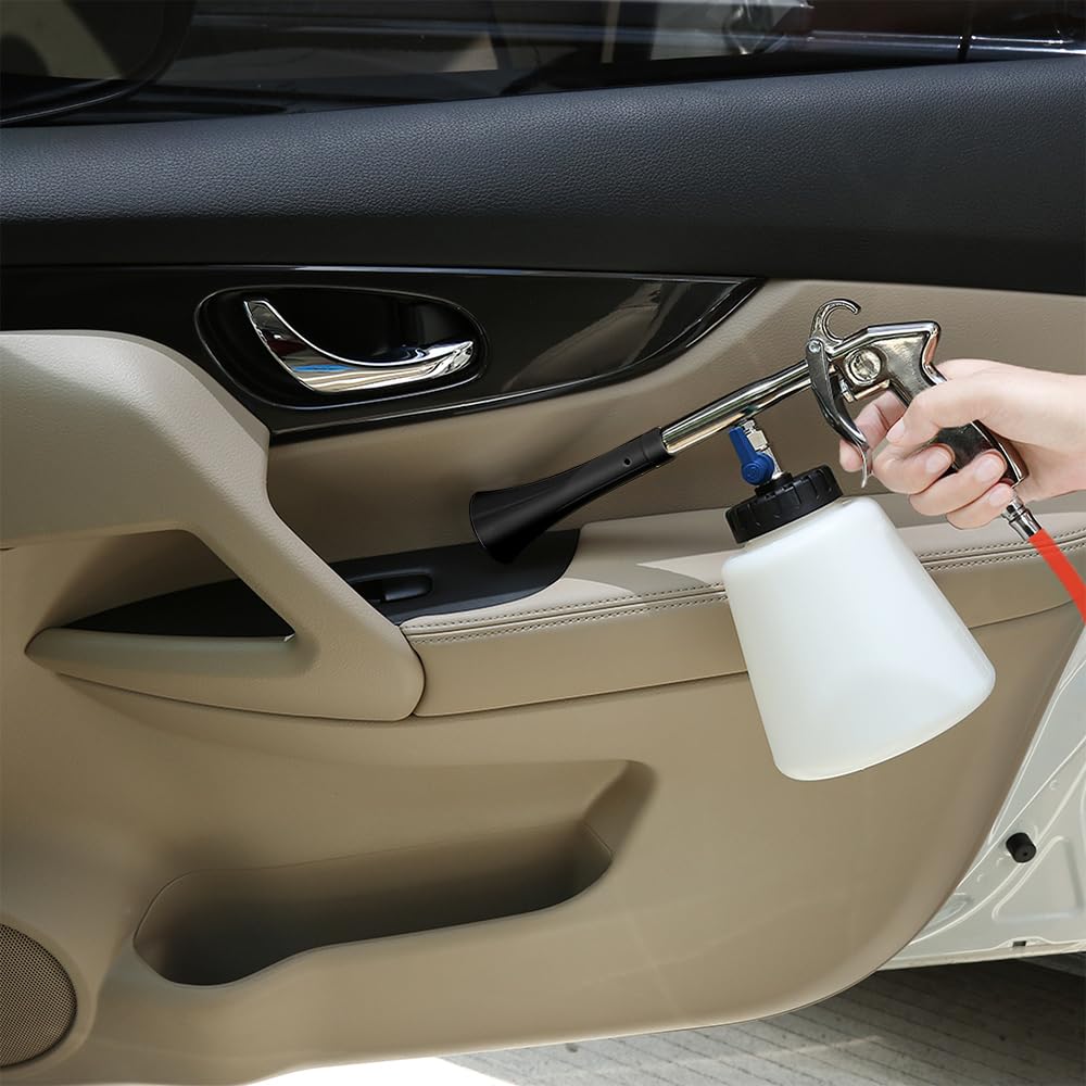 Pistolet de Nettoyage pour Intérieur de Voiture Pistolet de Nettoyage Haute Pression Pistolet de Lavage Automatique à Air Comprimé Pistolet de Nettoyage Portable avec Brosse Tube en Métal et Roulement