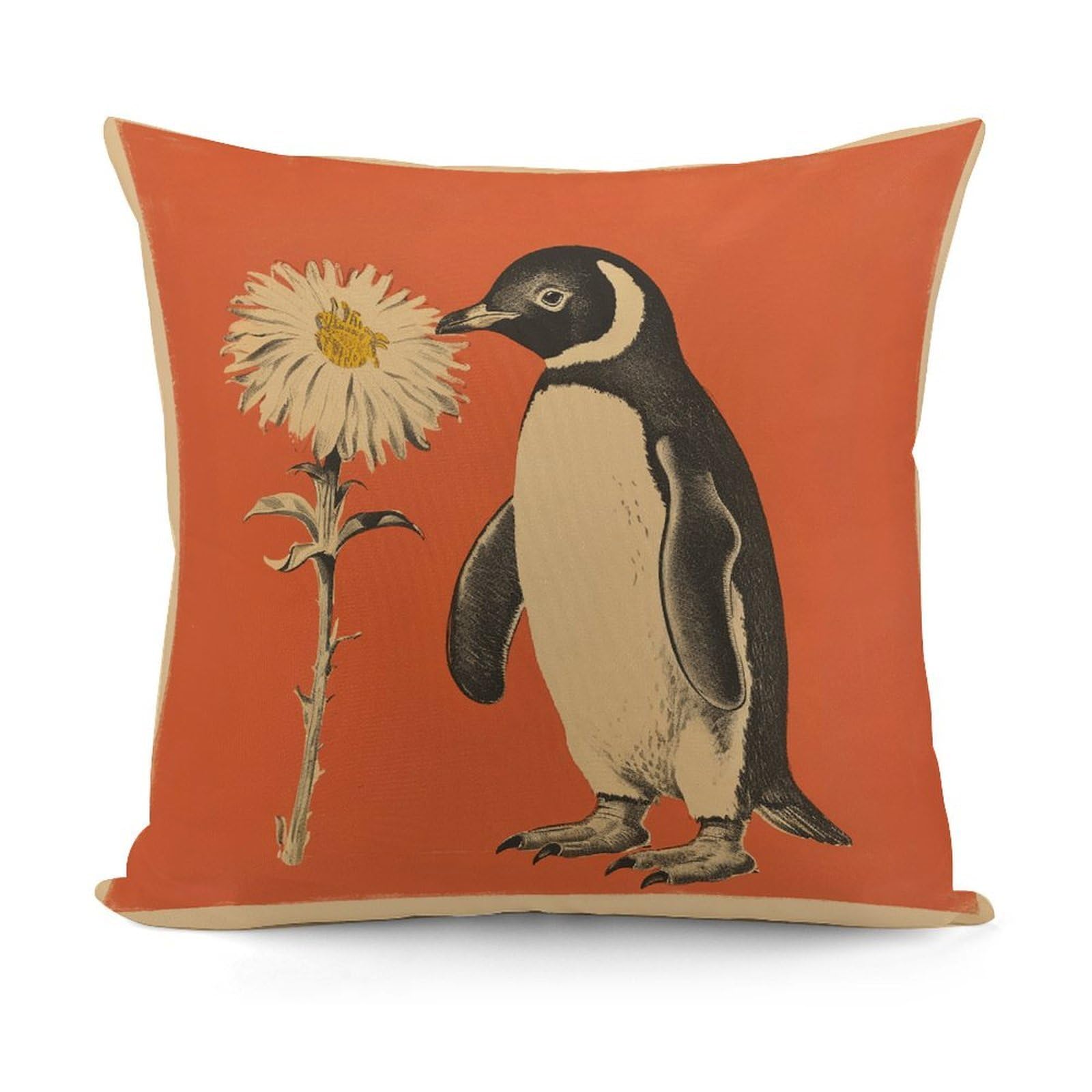 VstaDank A Flower and Penguin Throw Pillow Covers 18x18 Inch Soft Couch Home Decor Cushion Cover Comfortable Plush Square Cushion Case Farmhouse Decorative Pillowcase for Living Couch