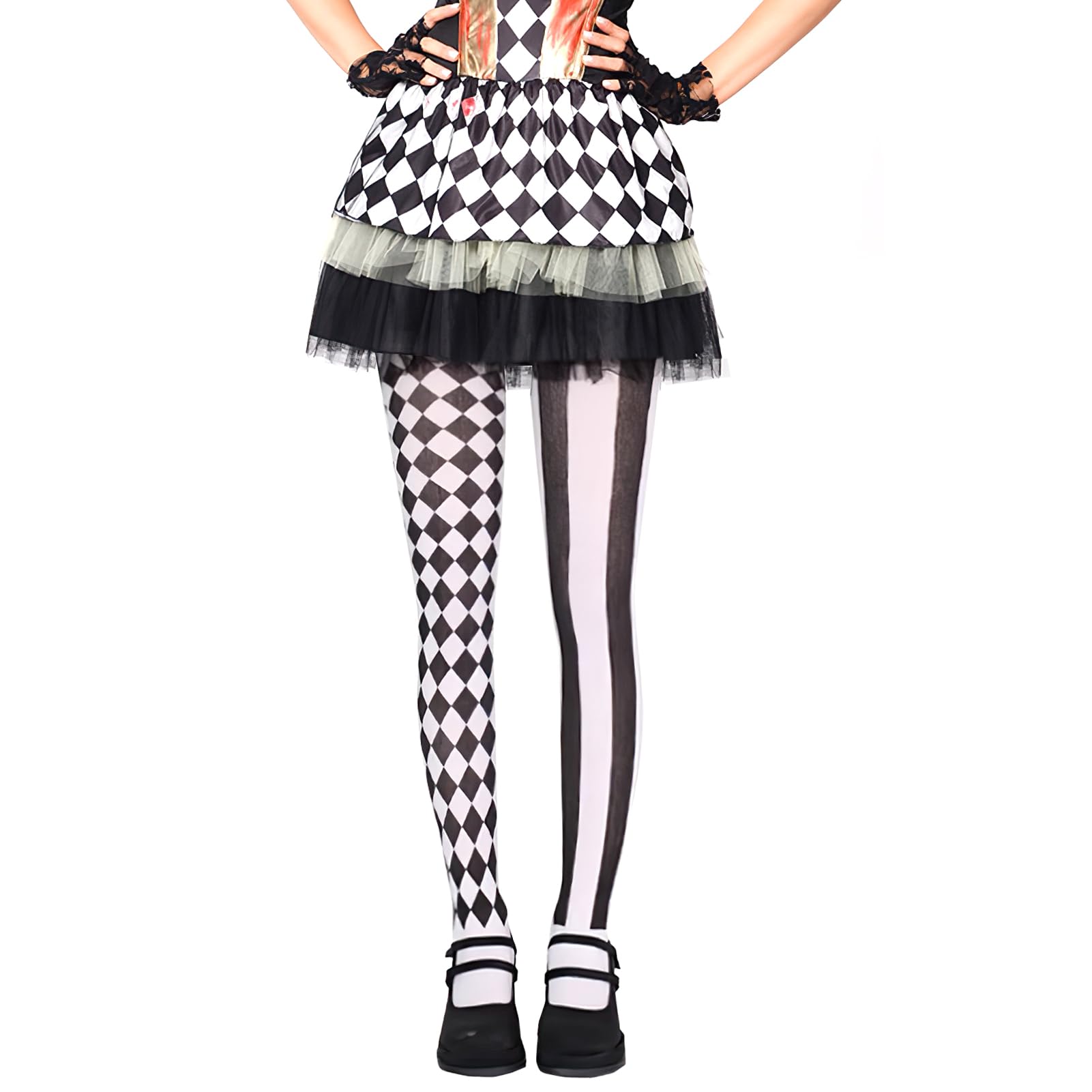 Clown Tights for Circus Costume Women Man Ladies Christmas Striped Tights, Black and White Knee High Socks