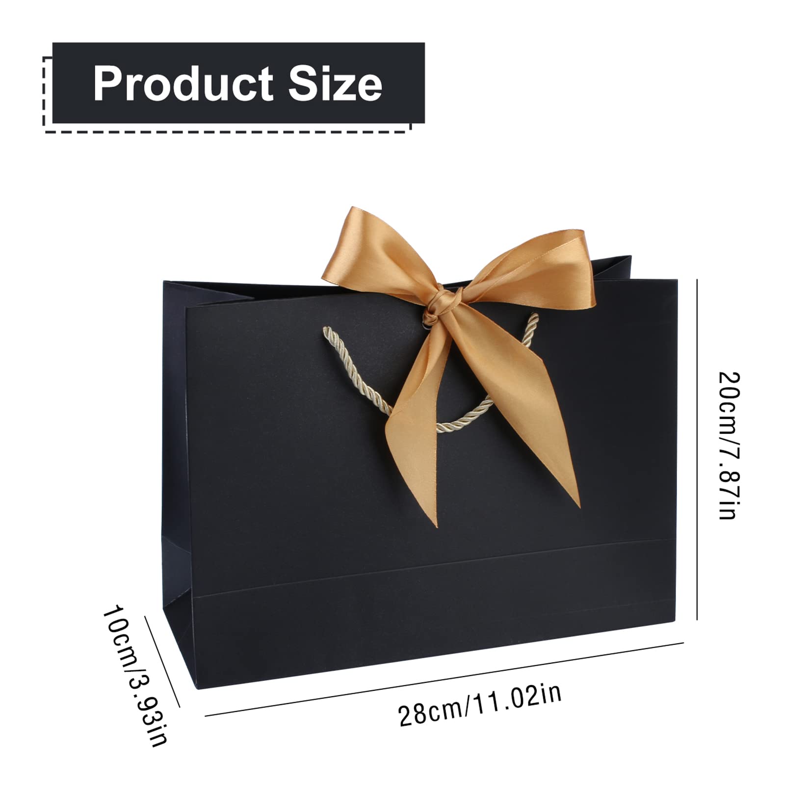 6 Papierowych Torebek Prezentowych z Kokardką - Duże Torebki na Prezenty z Uchwytem na Urodziny, Wesele, Festiwal, Boże Narodzenie - 28 x 20 x 10 cm