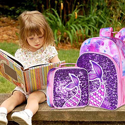 Gxtvo 3Pcs Mermaid Backpack For Girls, 16" Sequin Prechool Elementary Bookbag And Lunch Box #TOP3