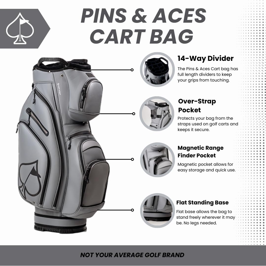 Pins & Aces Cart Bag - 14-Way, Full Length Dividers, Single Strap - Velvet Lined (Ash)
