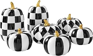 WDS WONDROUS 7PCS Decorative Pumpkins Black and White Halloween & Fall D...