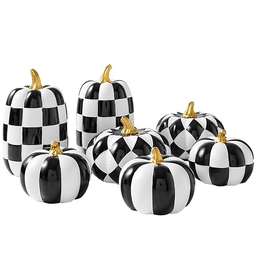 WDS WONDROUS 7PCS Decorative Pumpkins Black and White Halloween &