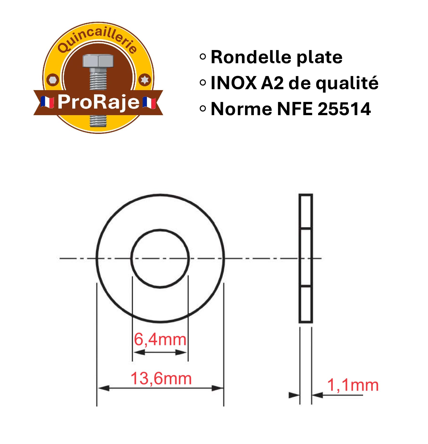 Metal washers M6 stainless steel outer diameter 14 mm, M6 x 14mm (50 Pièces) - Image 3