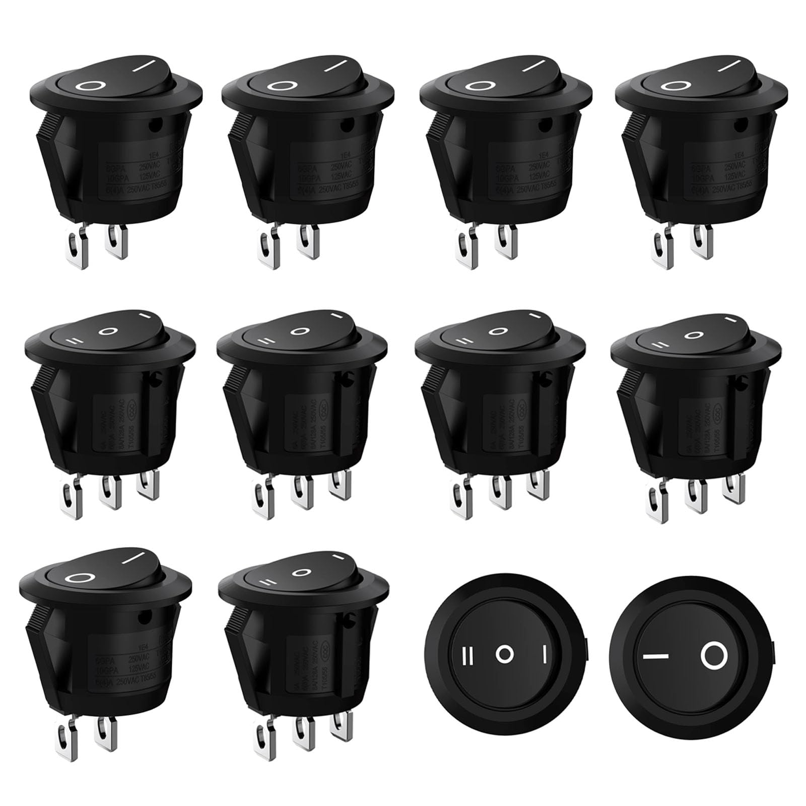 XULEGGNK 10 Piezas Interruptor 3 Posiciones + 2 Posiciones, Mini Interruptor 12v Camper, Interruptor Automóvil 10a, Basculante Negro Pequeño, 6 A/250 V, 10 A/125 V