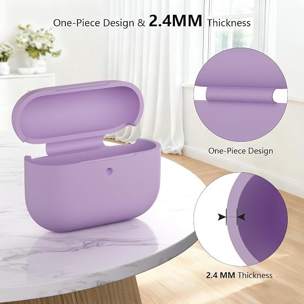Custodia in Silicone Compatibile con Airpods Pro 3 Generazione Case, Case Cover Protezione Completa in Silicone Morbido per AirPods Pro 3 con Cordino, LED Anteriore Visibile, Lavanda - 3