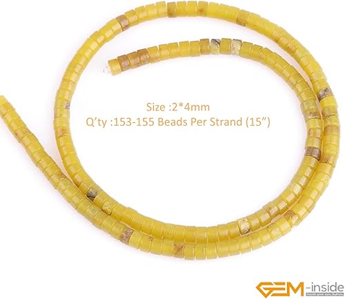 Miniatura 2 de Gem-Inside - Cuentas redondas de jade amarillo de 0.079 x 0.157 in para hacer joyas, cuentas de piedras preciosas de superficie lisa, cuentas de