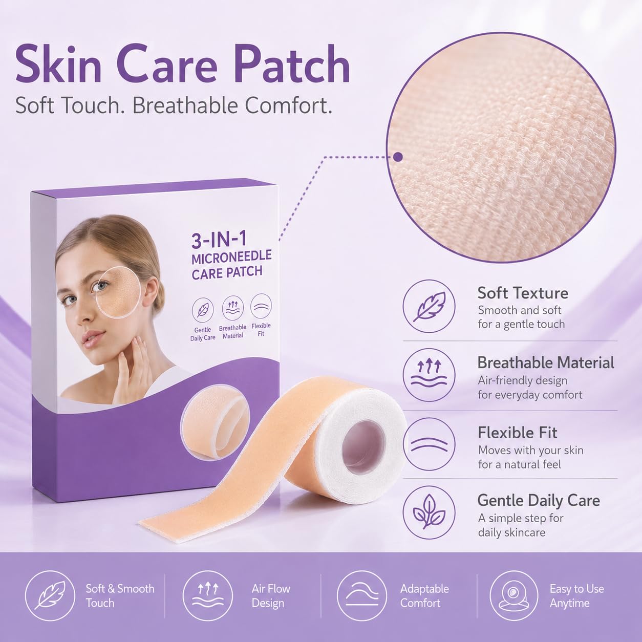 3 in 1 Microdarts Care Patch-(1.6”X 60” Roll-1.5M) 4Pack, 2026 New Professional Silicone Scar Sheets, Care Breeze Patch, Reusable Silicone Scar Strips, Suitable for all skin scars