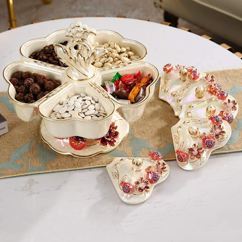 Divided Serving Tray Portable Party Snackle Box Nut Bowl Nut Serving Platter Large Rotatable Candy Plate Dried Fruit Plate Hand-Painted Nut Bowl Ceramic Nut Bowl