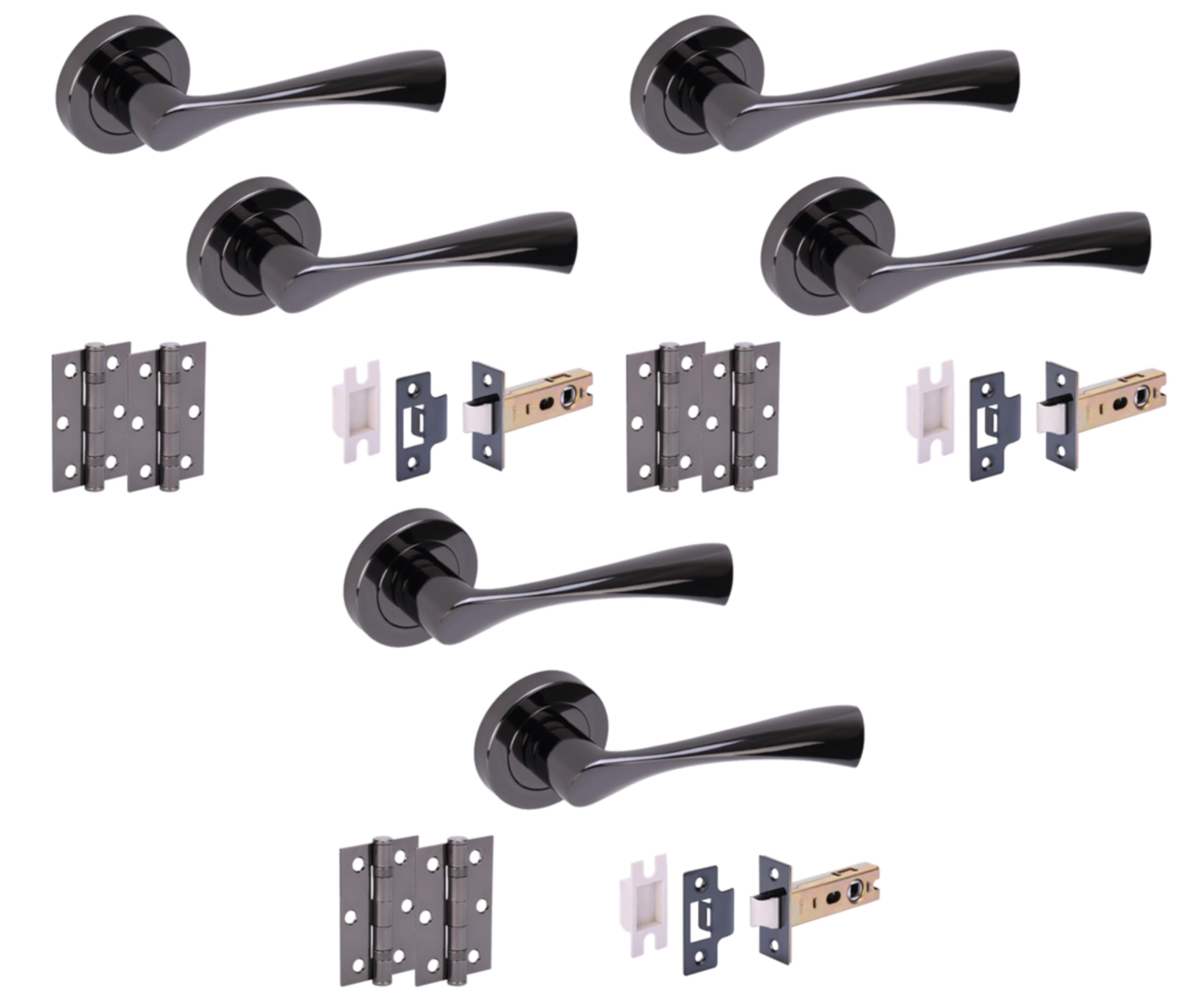 Hunta HANDLEZONE® 3 Sets Zena Internal Door Handles on Rose Lever Latch Packs with Ball Bearing Hinges - Black Nickel — image 1