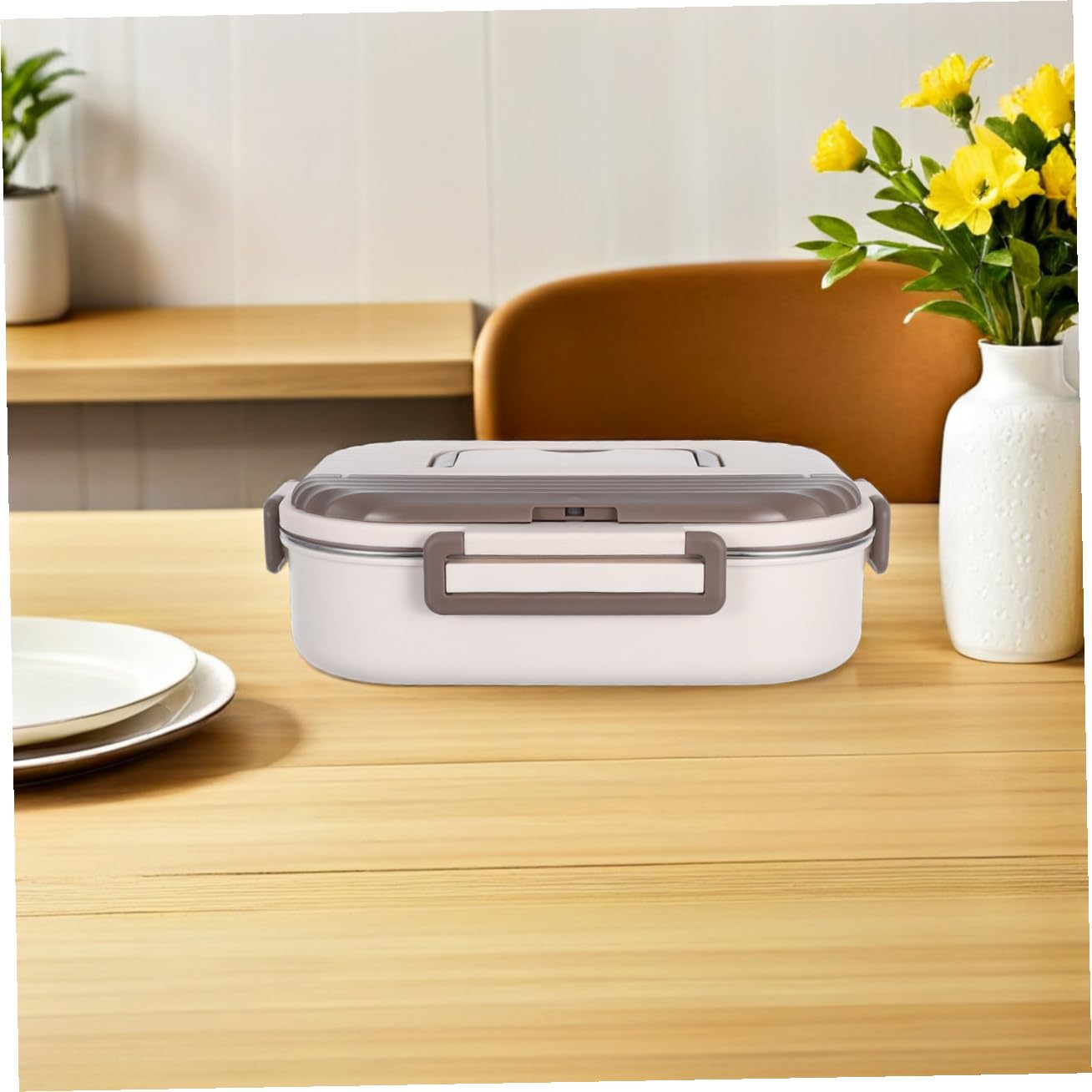 Boîte à Déjeuner Inox Compartiments Hermétique Anti-fuite Double Récipient Compartimenté pour Repas Travail École et Réutilisable