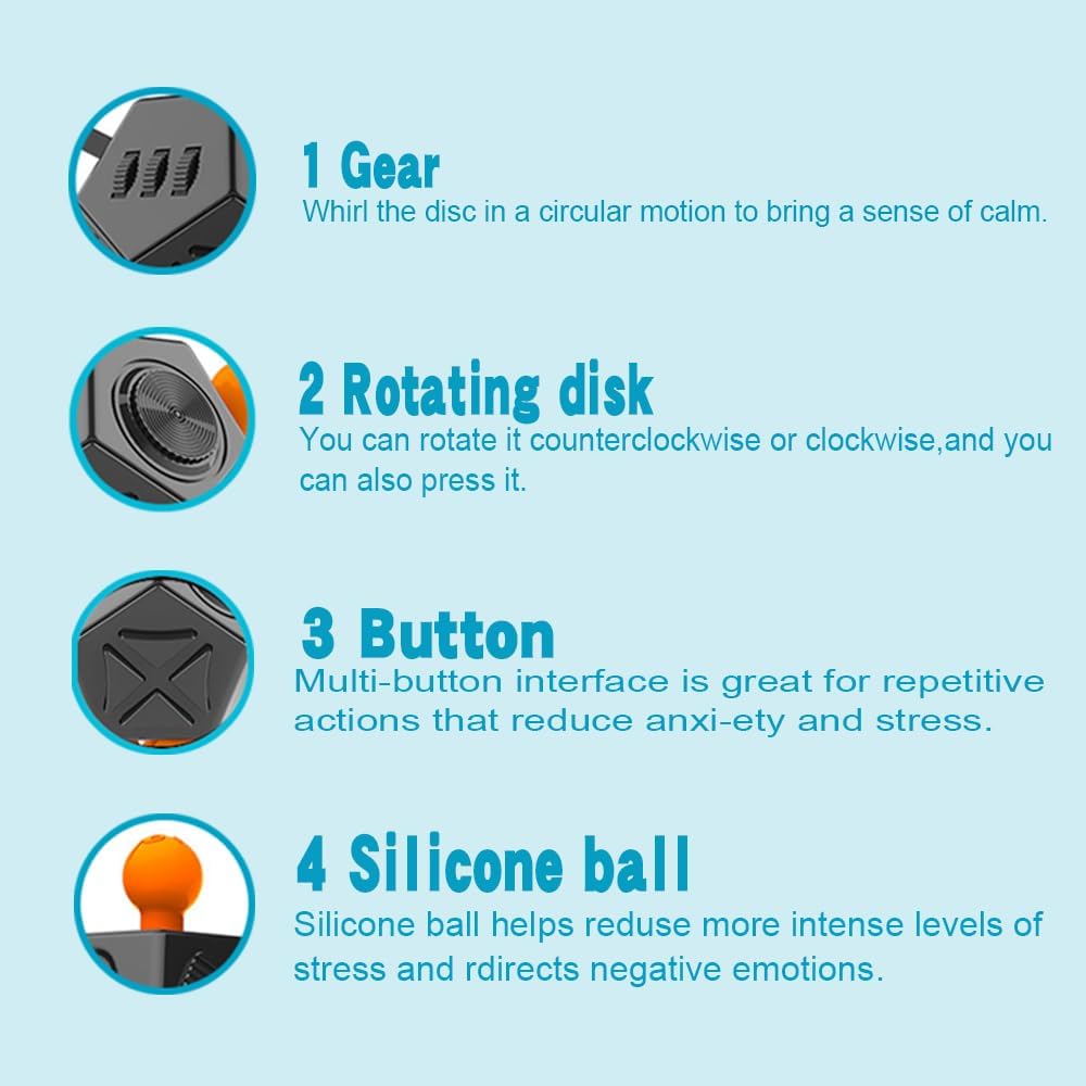 Fidget Toys 12-Sided Anti Stress Toys Decompression Relieve Dice Anti-Anxiety Relieve Anxiety Relief Depression Stress Relief Toys (2TH-Blue)