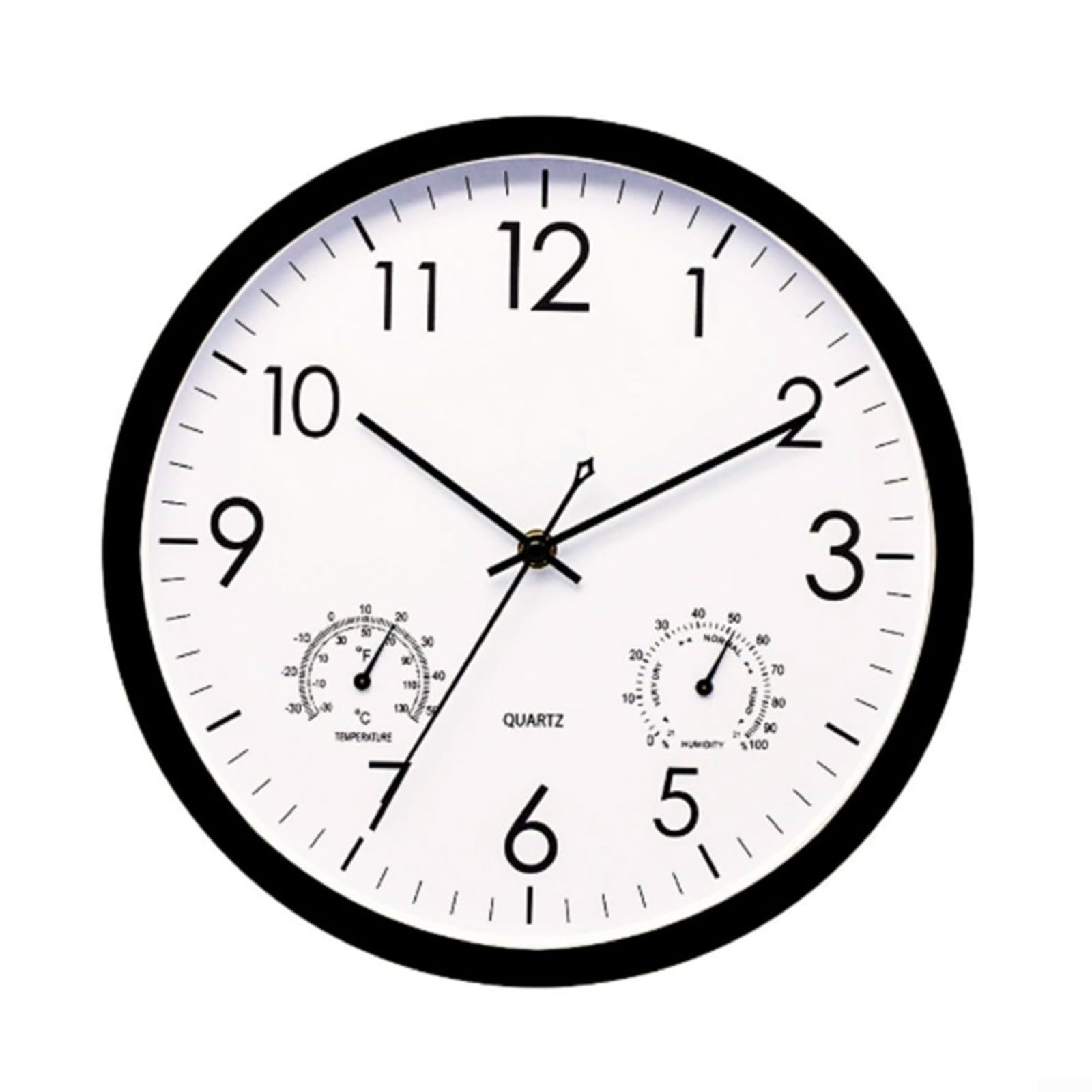 Horloge murale à quartz avec thermomètre et hygromètre intégrés - Cadran noir silencieux