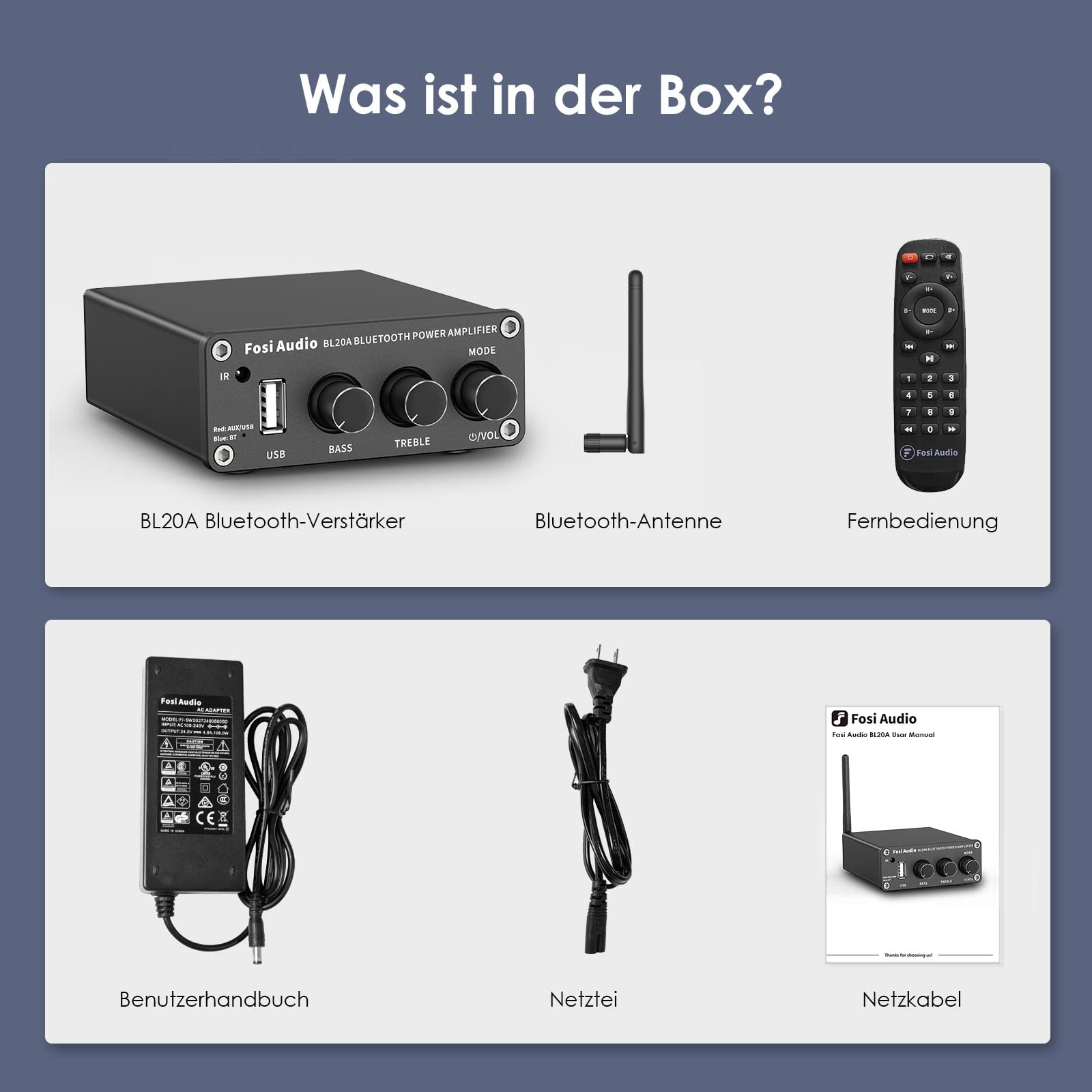 Fosi Audio BL20A Bluetooth 5.0 Heim-Audio-Stereo-Verstärker Mini Hi-Fi Klasse D Integrierter Verstärker U-Disk AUX mit Fernbedienung für Heimlautsprecher 100 Watt × 2