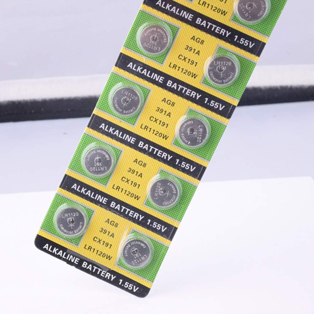 Cotchear 10 pcs AG8 Alkaline 1.5V Button Cell Battery Single Use LR1120 LR57 SR55 LR55 CX191 G8 for Watch Toys Remotes Cameras [10 pcs-Pack]