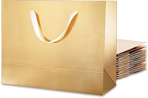 MALICPLUS 12 bolsas de regalo grandes de 13 x 5 x 10 pulgadas, bolsas de regalo grandes de lujo con asas para todas las ocasiones (dorado con