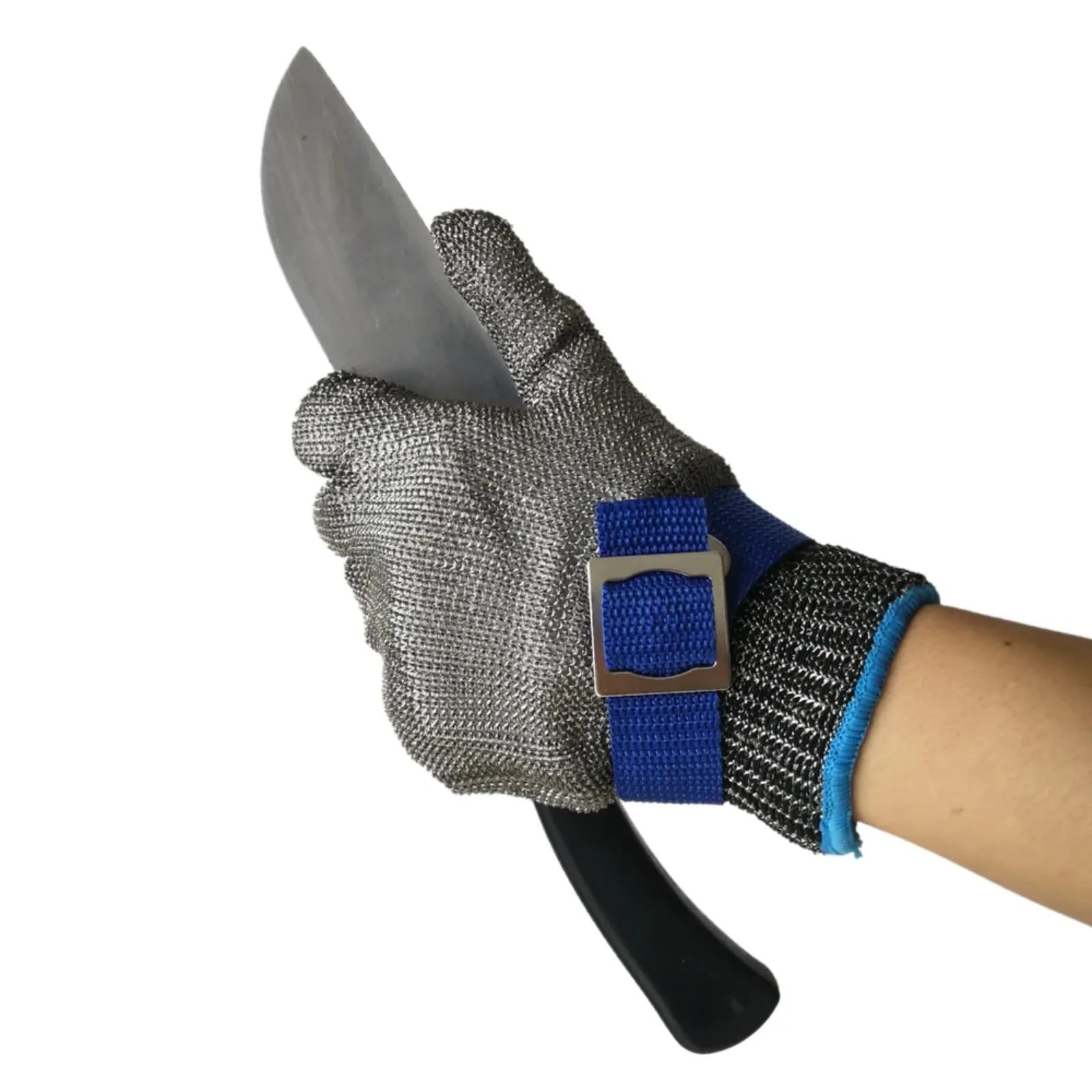 Genérico Guantes anticorte de nivel 5 - Guantes de seguridad for carniceros, de punto de acero inoxidable y con correa ajustable, ideales for uso en cocina e industria.(1 pcs,L)