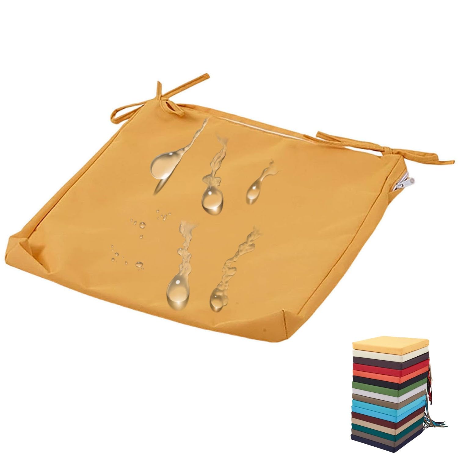 PLCIVSA Outdoor Seat Cushion Covers Waterproof with Zipper,Replacement Outdoor Patio Chair Cushion Slipcover 60x60cm 50x50cm Chair Pads Covers for Garden Rattan Furnitur(Yellow,55x50x10cm) — image 1