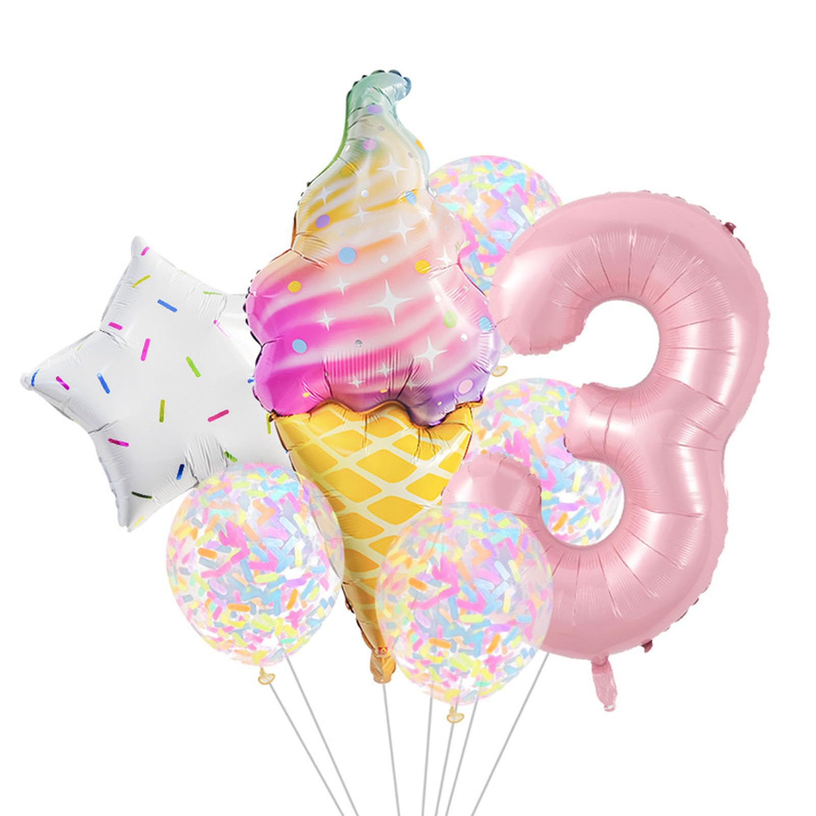 Jazuaiao Sweet Theme Foil Balloons Set with Ice Cream and Star for Fun Celebrations Ice Cream Foil Balloon