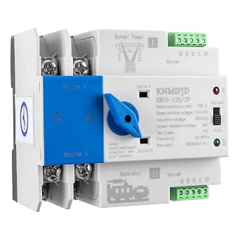 ATS Automatic Transfer Switch 2P AC110V 100A 50/60Hz ATS Dual Power Switch Electrical Selector Switches for Home Generator DIN Rail Mount 2P 100A
