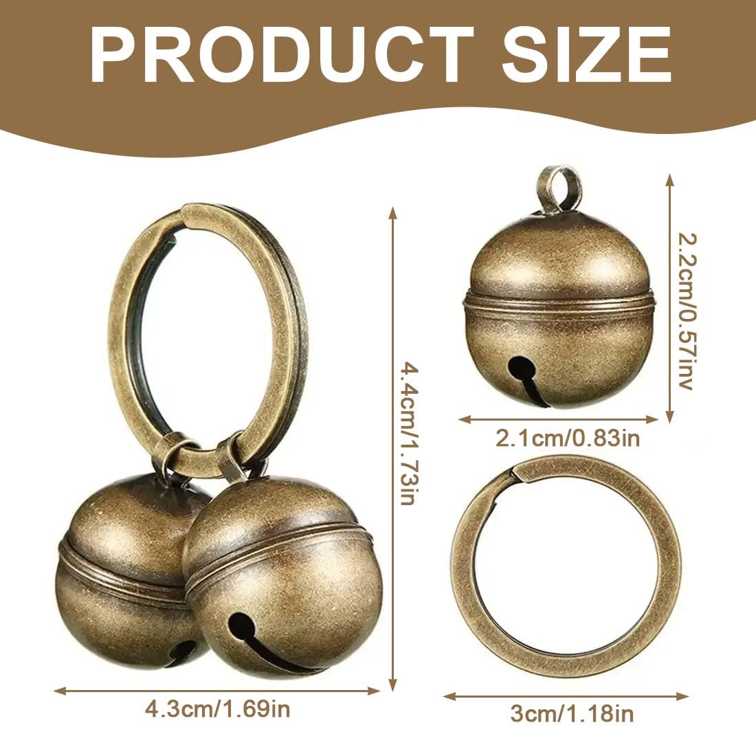 Tomedeks 2 Pcs Dog Bells for Pet Tracking,Cat Bells for Collars Loud,Extra Loud Cat Dog Collar Bells Vintage Copper Collar Charms Pendant with Key Ring Quick Clip,Pets Collar Charm(Bronze Colour) - Image 2