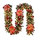 Price comparison product image Christmas Garland, 9ft Christmas Garland w/ 50 Light Decorations Xmas Fireplace Pine Ribbon, with Lights Red Balls Flowers Battery Operated Christmas Decoration Wreath Garland, for Stairs Fireplaces