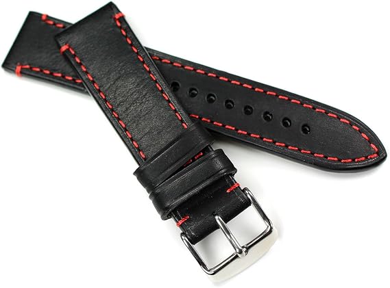 RIOS1931 Vintage Leder-Uhrenarmband (20 Mm) – Robustes Pilot-Armband In Schwarz Mit Roter Naht