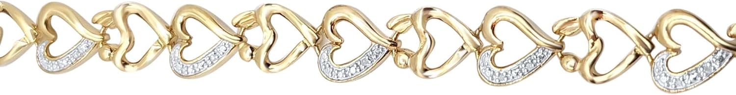 MauliJewels 0.10 Carat Natural Diamond Heart Shape 14K Gold Plated 925 Sterling Silver Bracelet For Women