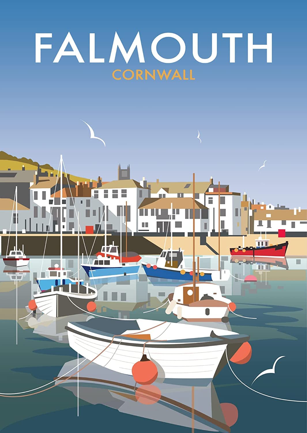 Rpw Roystone Print Works Multi-Color Vintage Falmouth Cornwall Travel Advertising Poster Wall Art Print A4 & A3 (A4 210 X 297Mm)