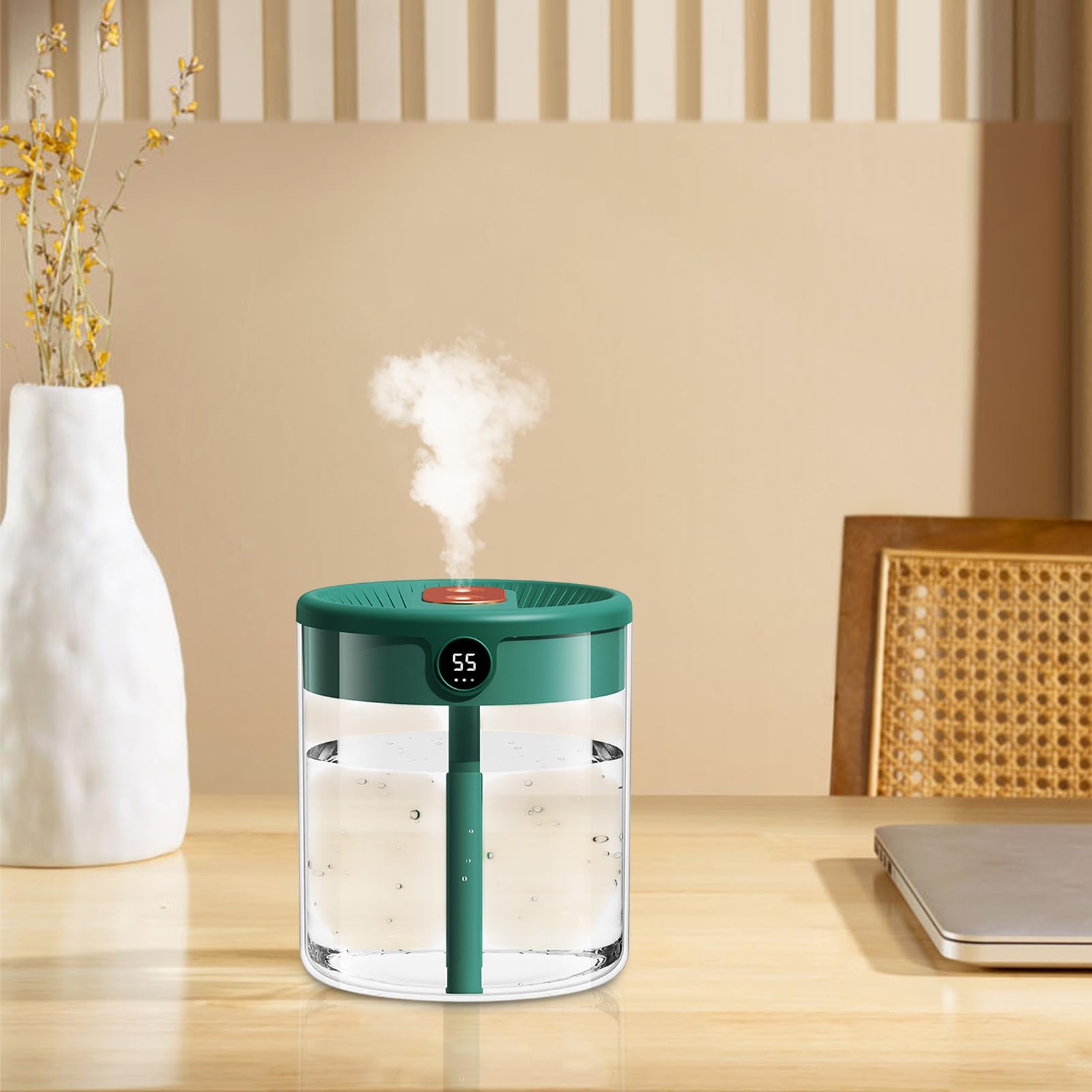 Umidificatori per camera da , 2 l, grande capacità, doppio spruzzo, umidificatore a fredda, sensore automatico intelligente di umidità e display digitale, diffusore USB ultra silenzioso da