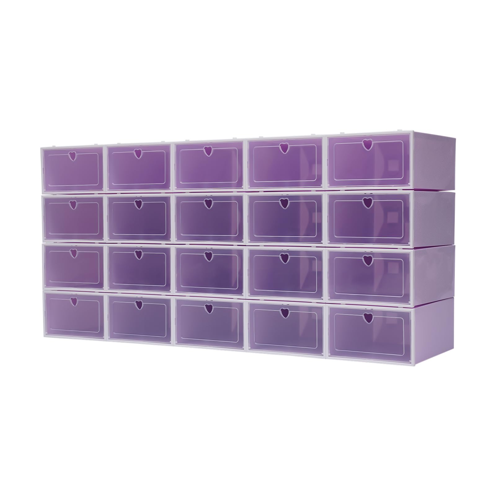20 cajas para zapatos, apilables, de plástico transparente, cajas de almacenamiento para zapatos, cajas plegables, 33 x 23 x 14 cm, color lila
